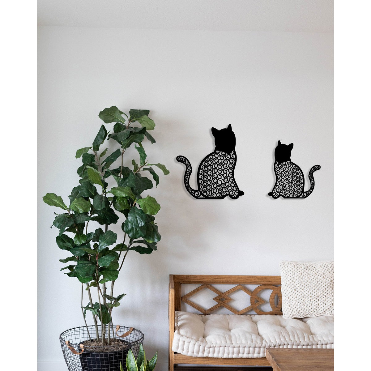 Decorazione in Metallo Gatto 71, Nero, Metallo, 88x0,15x57 cm, EPIKASA