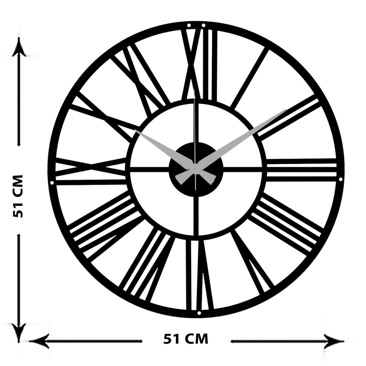 Orologio da Parete Numeri Romani 2, Nero, Metallo, 51x0,15x51 cm, EPIKASA