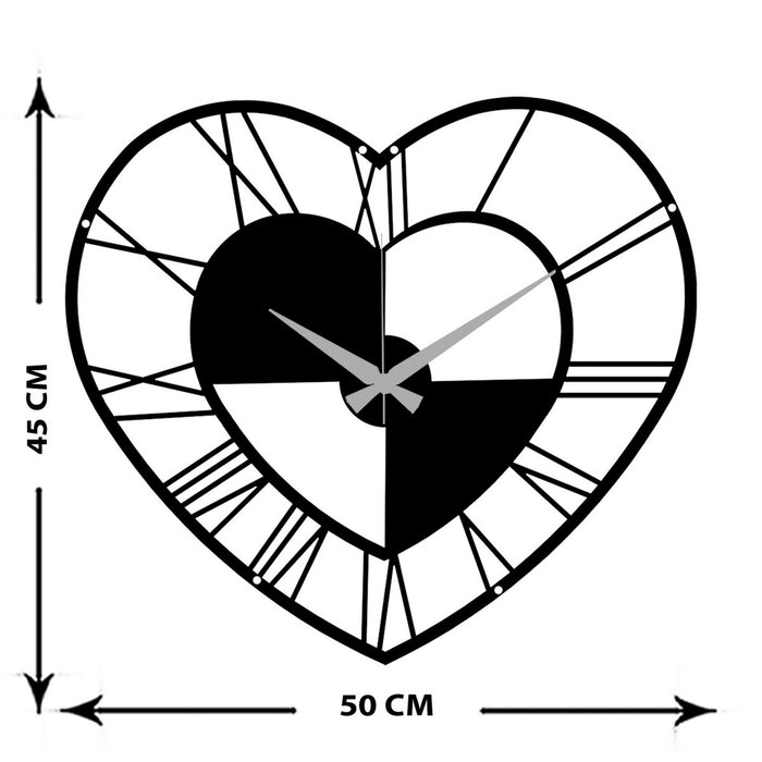 Orologio da Parete Cuore, Nero, Metallo, 50x0,15x45 cm cm, EPIKASA