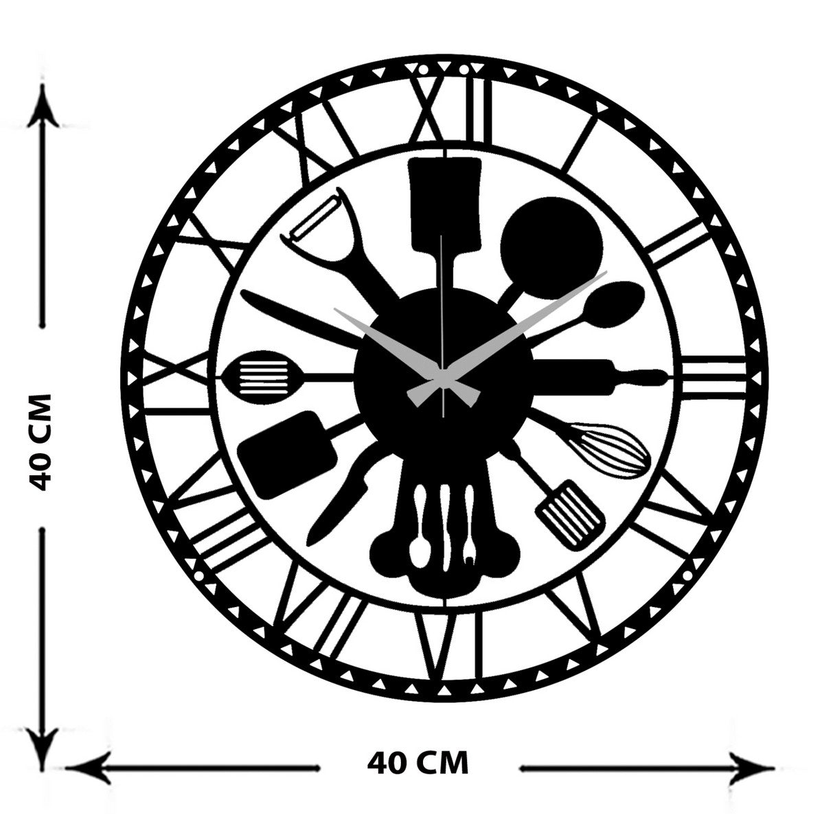 Orologio da Parete Cucina, Nero, Metallo, 40x0,15x40 cm cm, EPIKASA