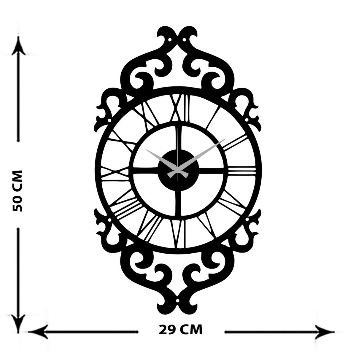 Orologio da Parete Barocco 1, Nero, Metallo, 29x0,15x50 cm, EPIKASA