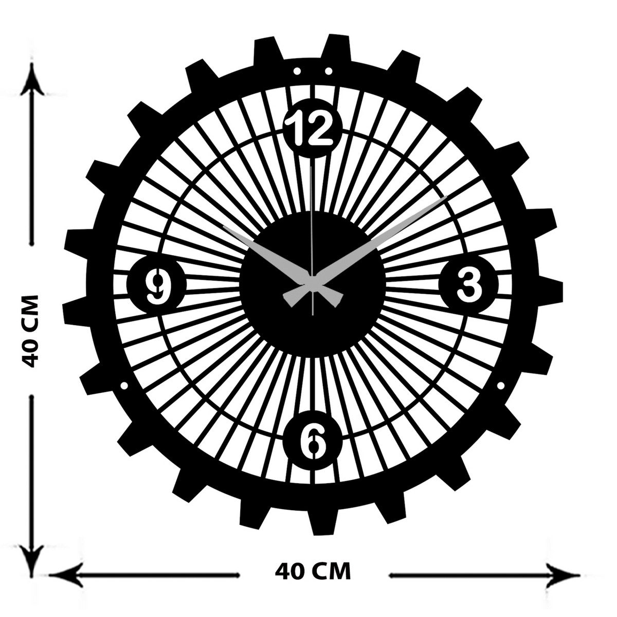 Orologio da Parete Ingranaggi 3, Nero, Metallo, 40x0,15x40 cm cm, EPIKASA