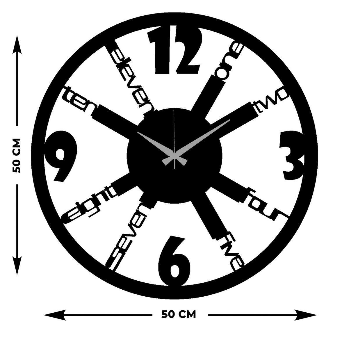 Orologio da Parete Numeri 44, Nero, Metallo, 50x0,15x50 cm, EPIKASA