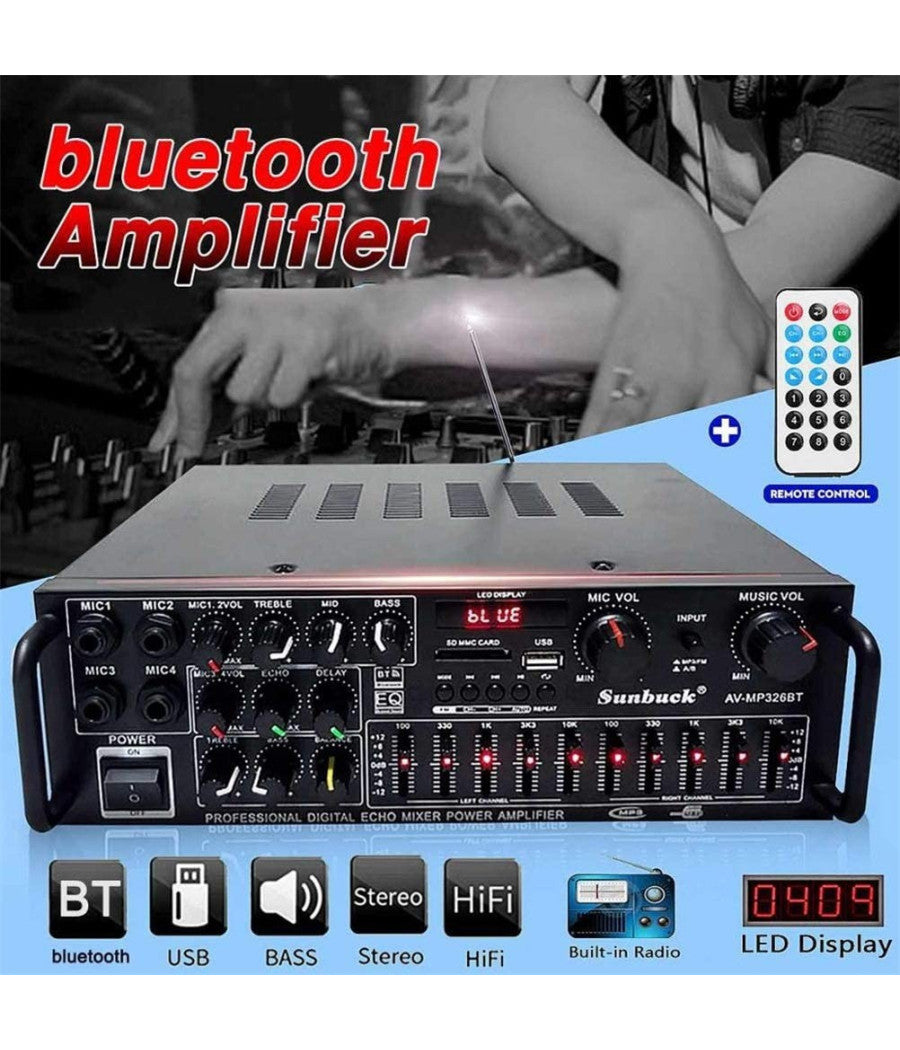 Amplificatore Q-gf999 Professionale Audio 2x150w Karaoke Fm Bluetooth 5.1 Mp3 Usb         