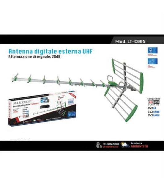 Antenna Tv Digitale Terrestre Esterno Uhf 28db Dvbt Televisore Maxtech Lt-c005         