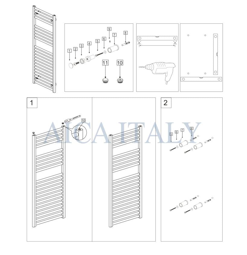 Termoarredo Bagno in Acciaio al Carbonio Calorifero Riscaldamento ad Acqua Bianco 1200x500 mm