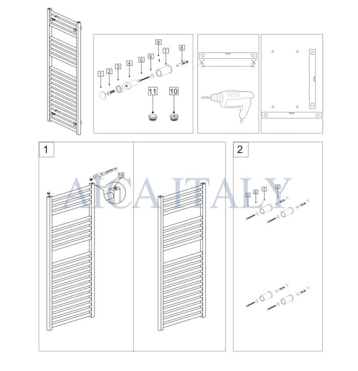 Radiatore termoarredo scaldasalviette da bagno bianco 1800x600mm interasse 55