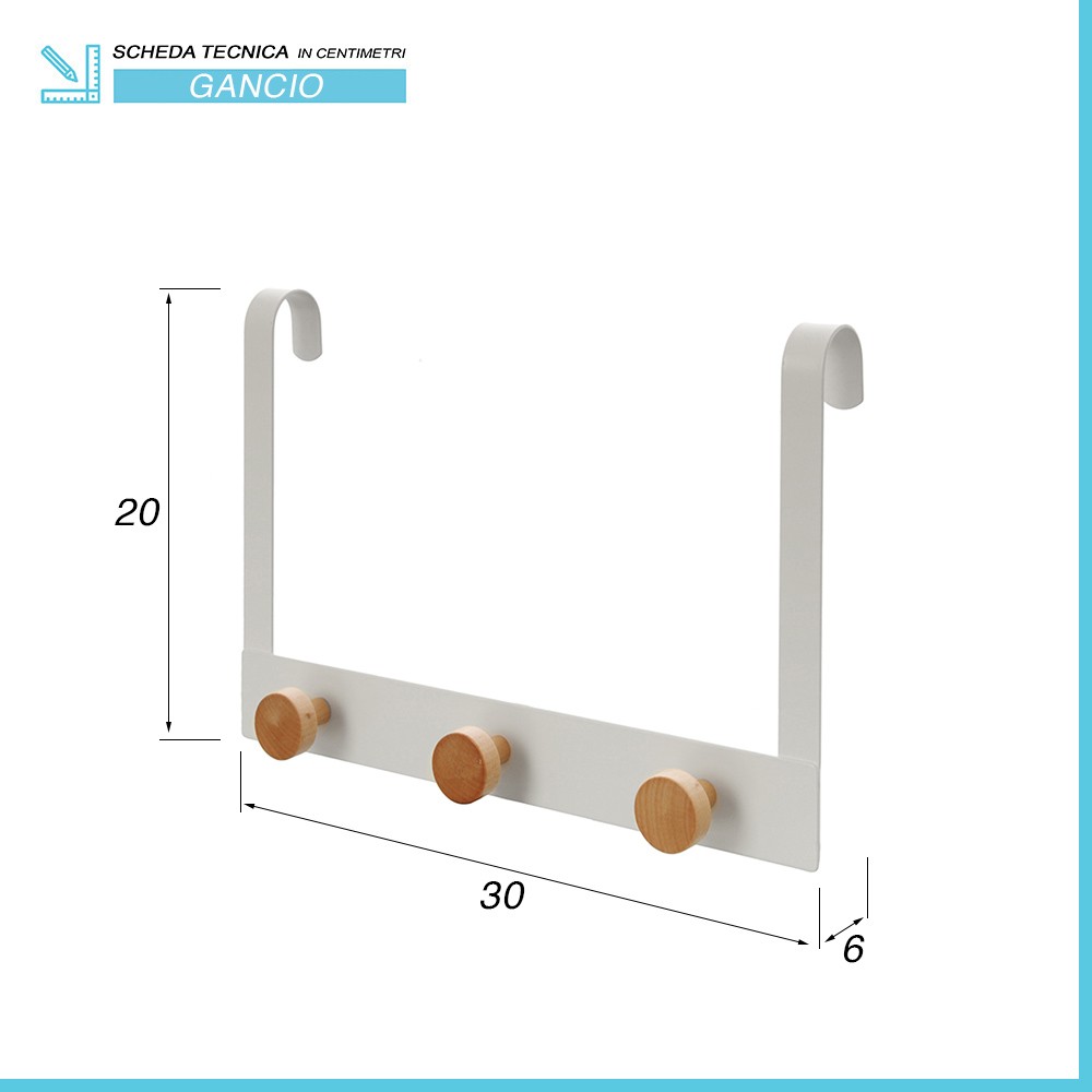 Appendiabiti 3 ganci in acciaio bianco e bambÃ¹ linea Haiti