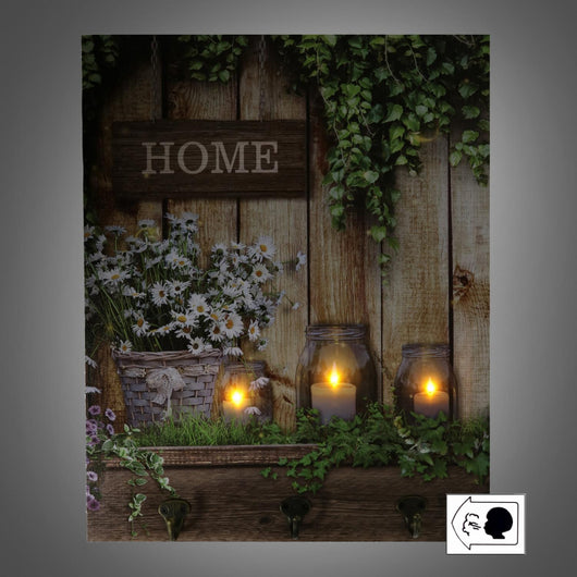 Appendino legno 3 posti con led fiori cm40x50x1,8