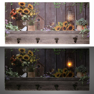 Appendino legno 4 posti con led girasoli cm60x30x1,8