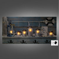 Appendino mare legno 8 posti con led barattoli cm60x30x1,8