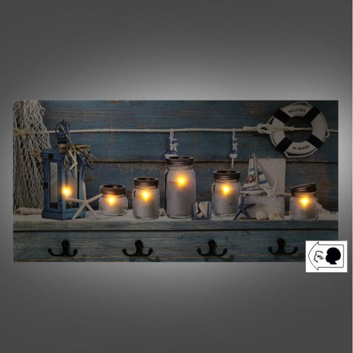 Appendino mare legno 8 posti con led barattoli cm60x30x1,8