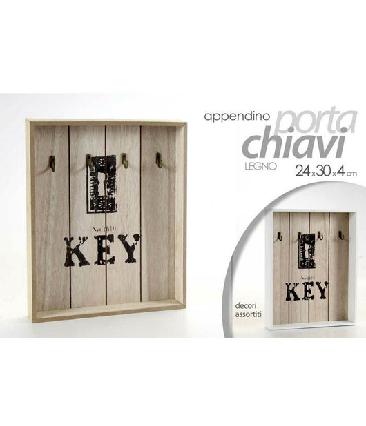 Appendino Porta Chiavi Parete Key Con Ganci In Legno 24x4x30cm Decori Ass 762338         