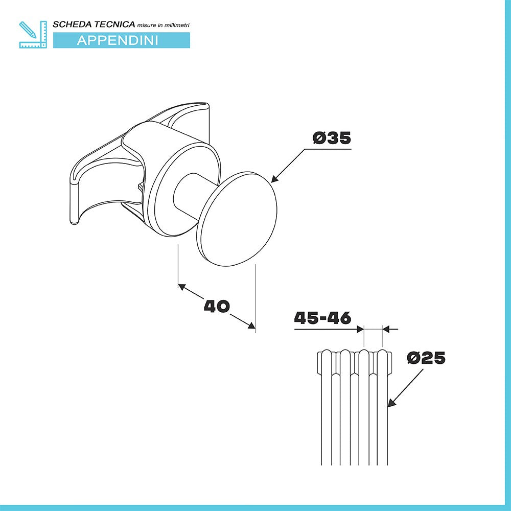 Set appendini in ABS bianco serie smart per termosifone tubolare