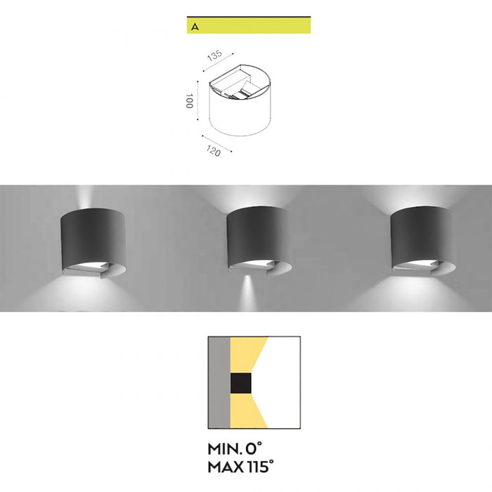 Applique alluminio gea led henk r ges871 led ip54 fascio regolabile lampada parete biemissione moderna esterno, tonalità