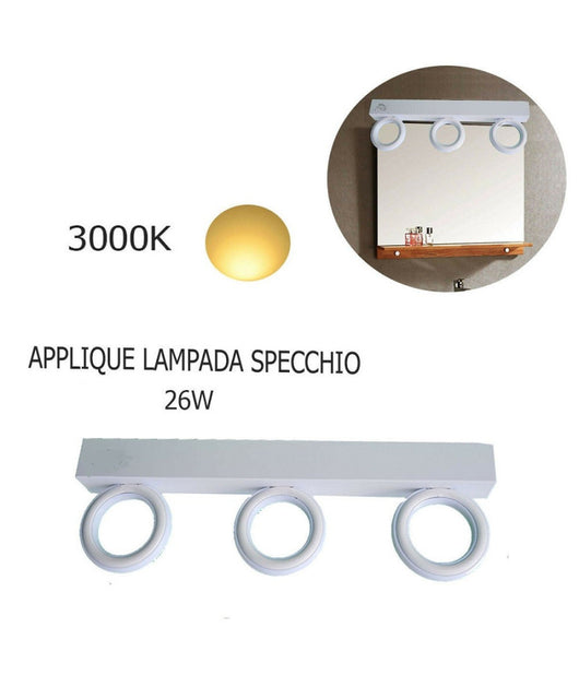 Applique Lampada Moderno Da Parete Muro Specchio 26w Bagno 135 Led 2835 Smd Luce  -bianco Caldo      -