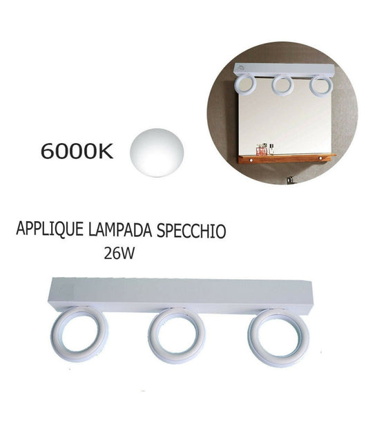 Applique Lampada Moderno Da Parete Muro Specchio 26w Bagno 135 Led 2835 Smd Luce  -bianco Freddo      -