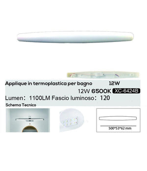 Applique Led 12 Watt Ip20 Per Specchio Bagno Luce Calda Naturale Fredda Xc-6424         