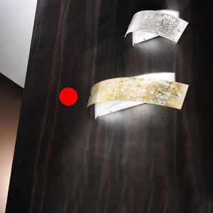 Applique moderna gea luce camilla am e14 led vetro lampada parete fascia, colore foglia oro