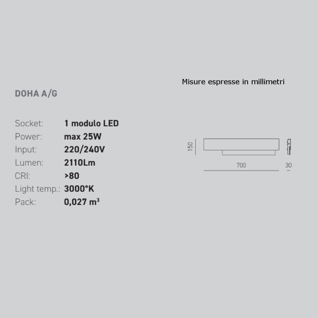 Applique moderno gea luce doha ag 25w led 220v alluminio metacrilato lampada parete