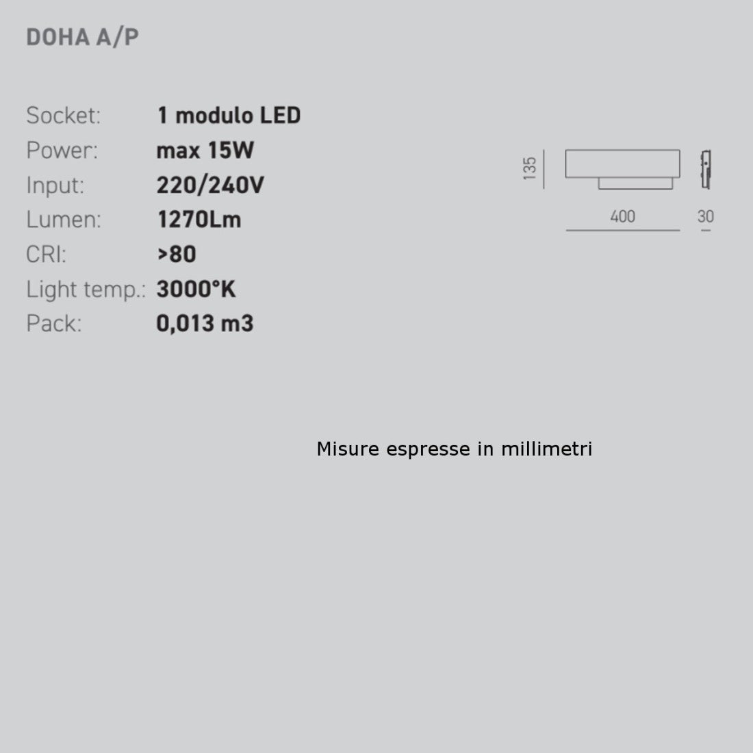 Applique moderno gea luce doha ap 15w led 220v alluminio metacrilato lampada parete