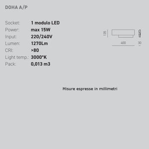 Applique moderno gea luce doha ap 15w led 220v alluminio metacrilato lampada parete