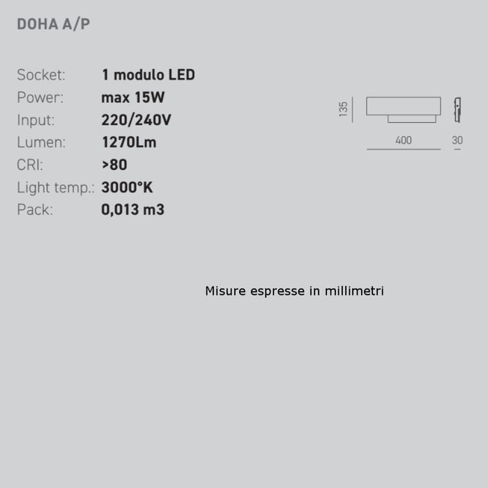 Applique moderno gea luce doha ap 15w led 220v alluminio metacrilato lampada parete