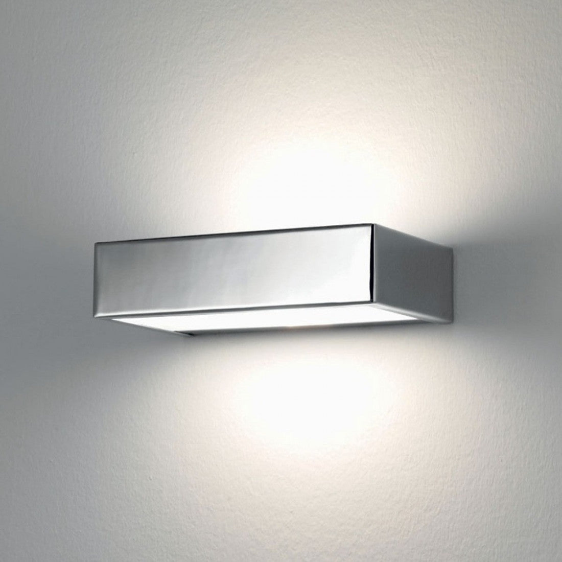 Applique moderno illuminando brik 1 r7s led metallo vetro lampada parete biemissione, finitura metallo cromo lucido