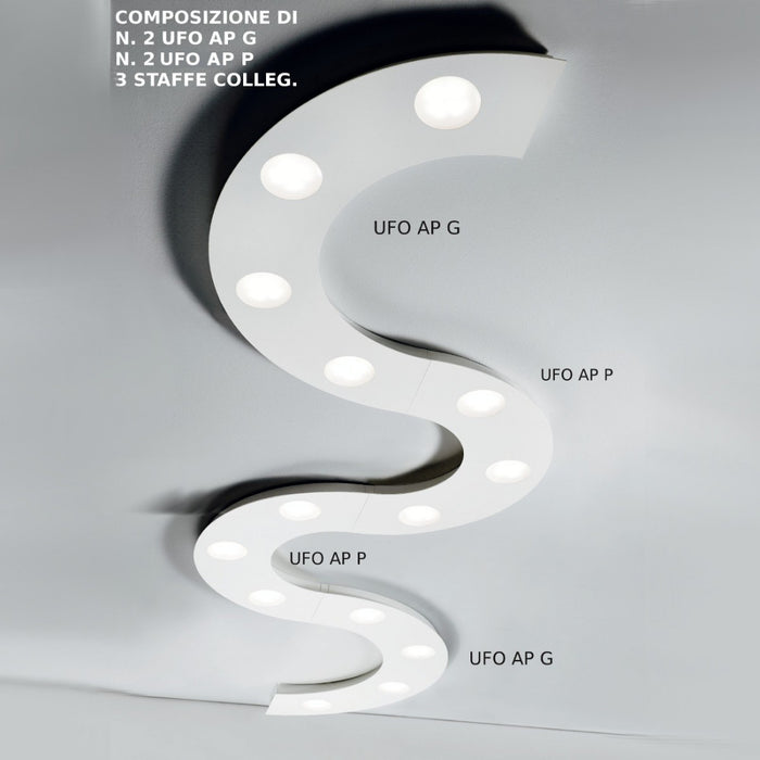 Applique moderno illuminando ufo ap g gx53 led lampada parete soffitto metallo bianco sabbia componibile, finitura