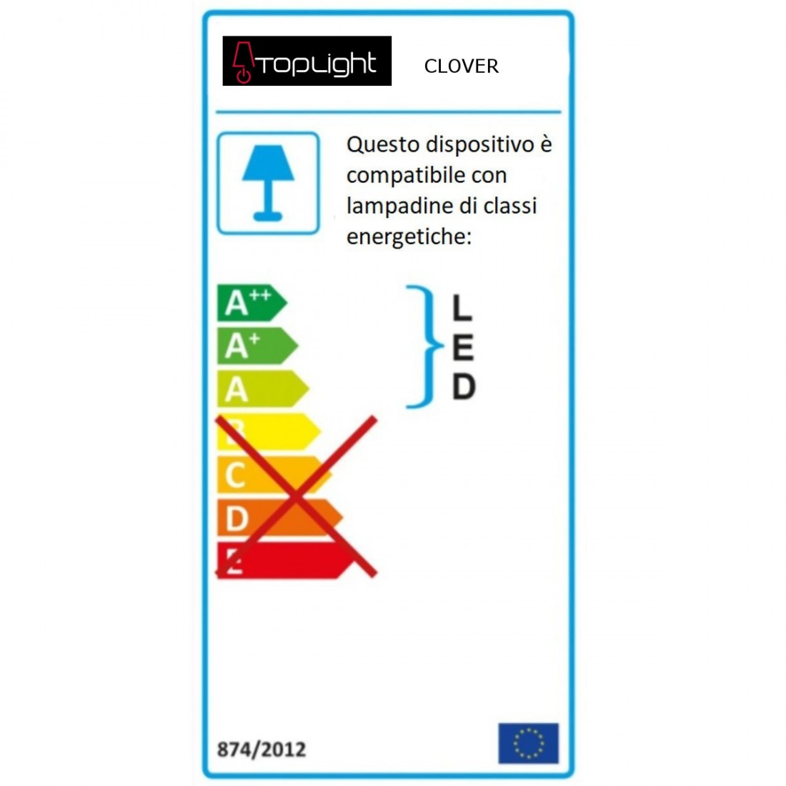 Applique moderno top light clover 1114 45 cr sa ga e27 led vetro lampada parete, finitura metallo cromo lucido