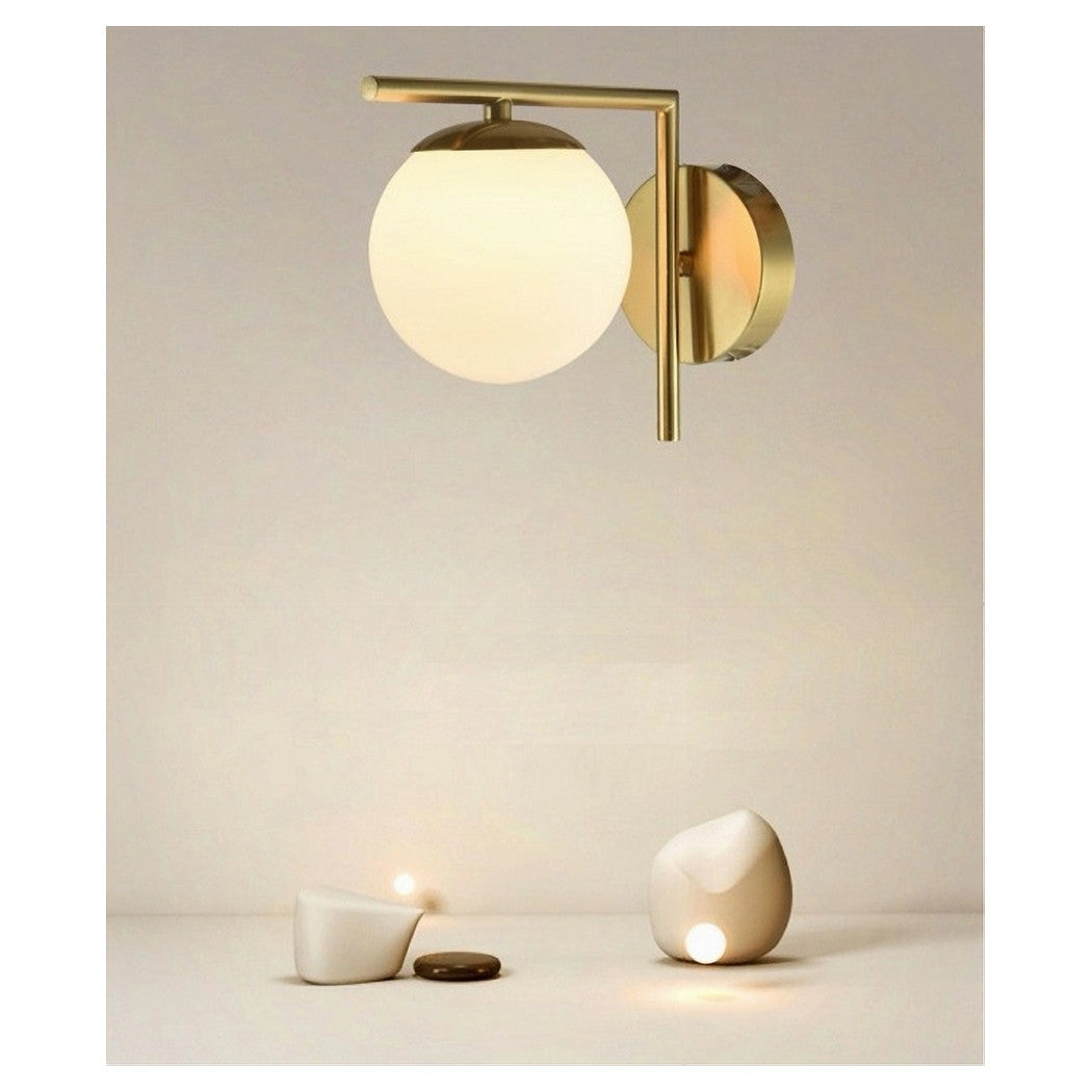 Trade Shop - Applique Parete Attacco G9 Sfera Vetro Metallo Oro Lampada Moderno Minimal 32842         