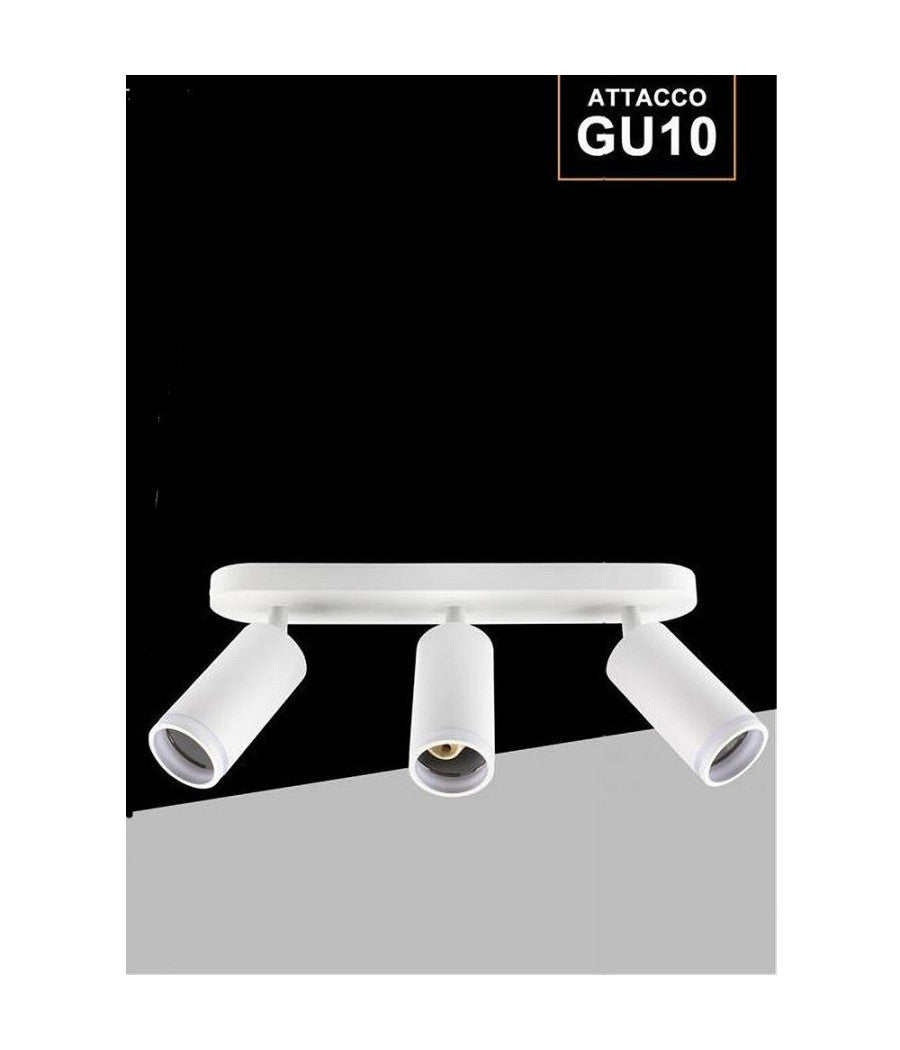 Applique Plafoniera Orientabile Da Soffitto Parete 3 Diffusori Lampada Gu10 Ts-3  Bianco       