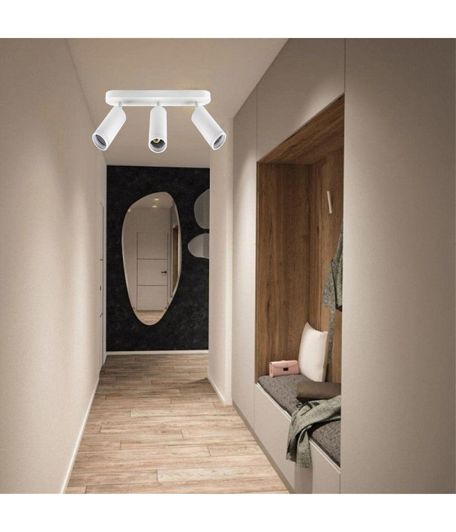 Applique Plafoniera Orientabile Da Soffitto Parete 3 Diffusori Lampada Gu10 Ts-3  Bianco       