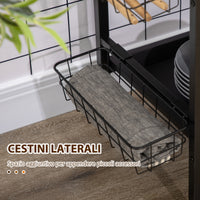 Carrello da Cucina 3 Livelli 75x43,5x91 cm con 2 Ruote e Cesto Estraibile color Legno e Nero