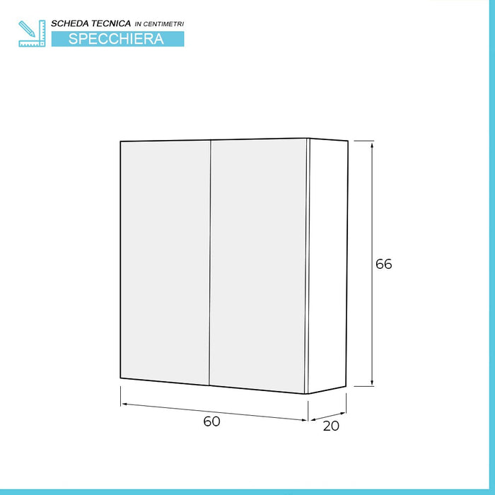 Armadietto bagno contenitore a specchio 60 cm bianco con 2 ante