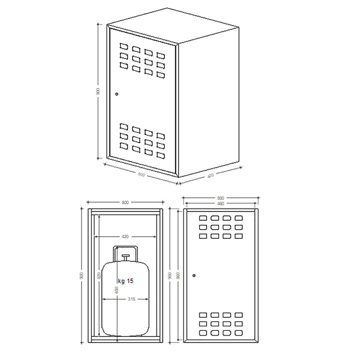 Armadietto box zincato h 90 x l 50 x p 42cm per la custodia di 1 bombola gas gpl