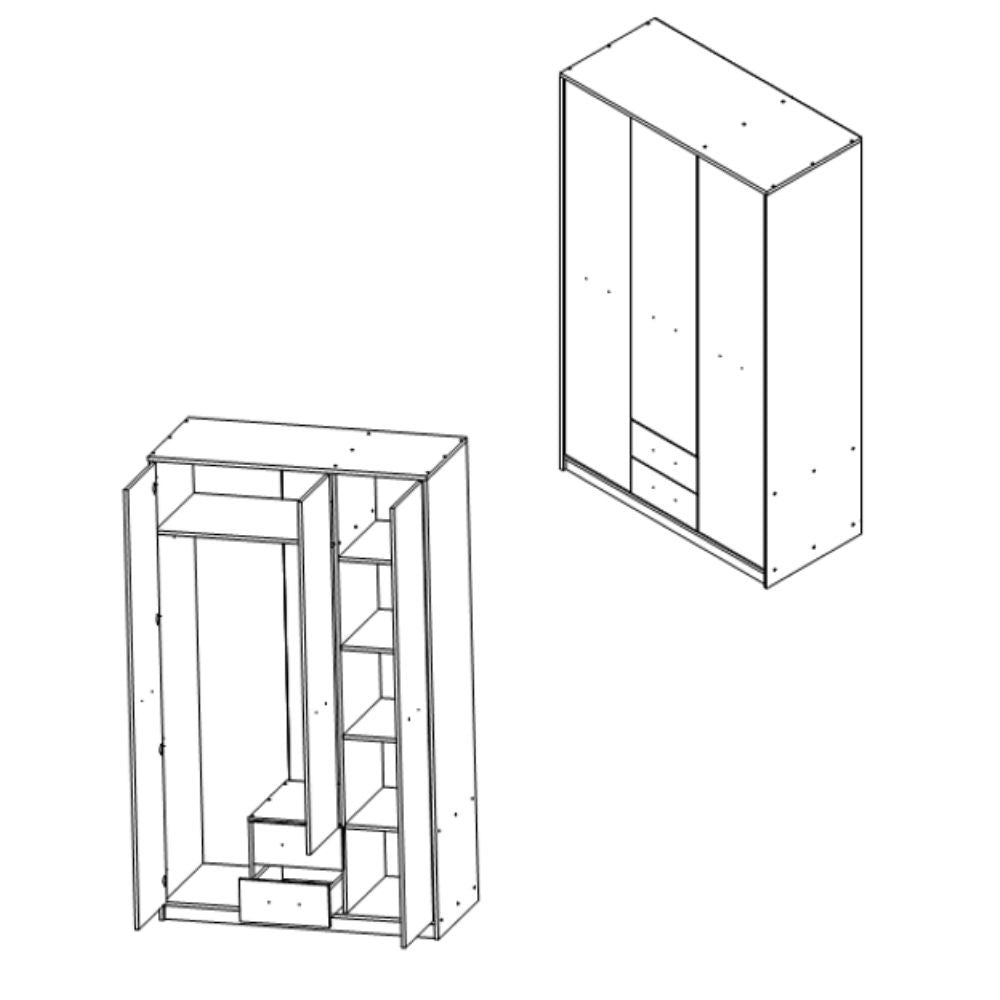 Armadio 3 ante 2 cassetti rovere sonoma bianco Nepo 118,5x54 x196,5H