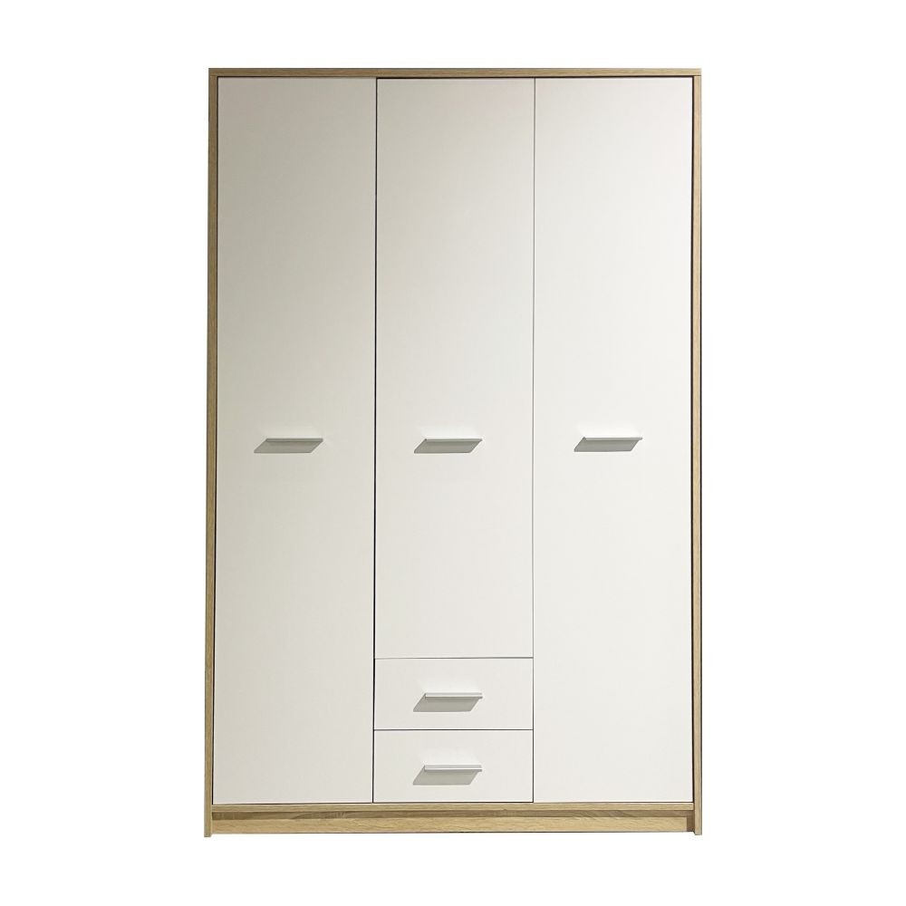 Armadio 3 ante 2 cassetti rovere sonoma bianco Nepo 118,5x54 x196,5H