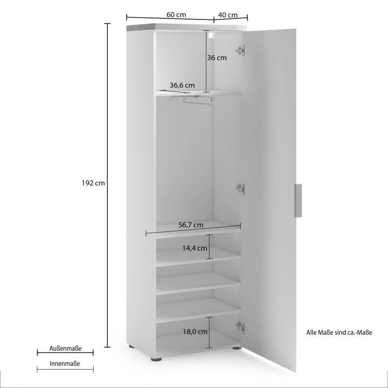 Armadio ad 1 anta con 5 ripiani IDEA made in Italy