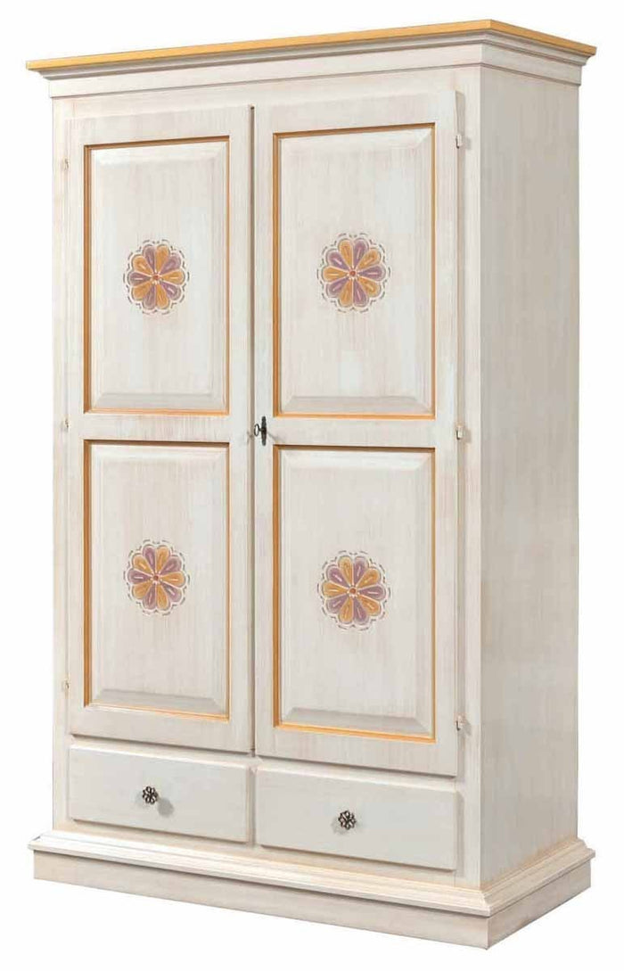 Armadio 2 porte legno shabby avorio pennellato e decori 125x61x200