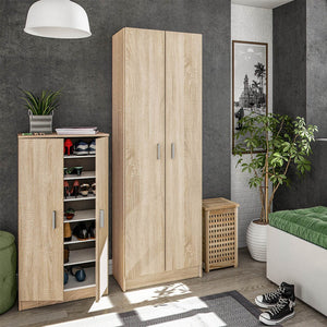 Mobile scarpiera H 180 cm in legno rovere canadese con ante e ripiani regolabili