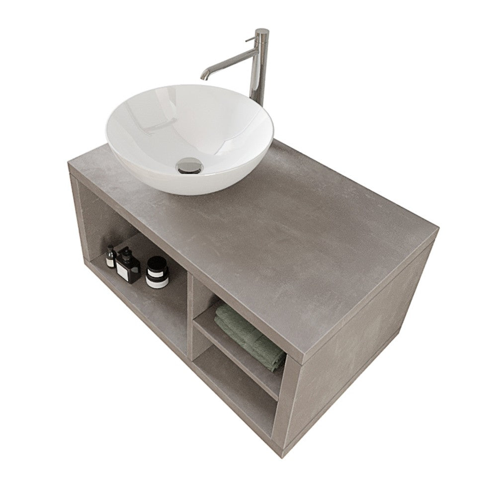 Mobile bagno sospeso 80 cm Master grigio cemento con lavabo e specchio