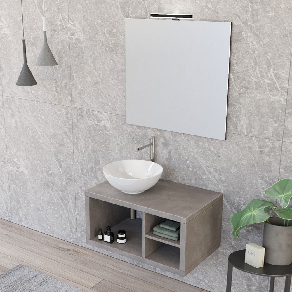 Mobile bagno sospeso 80 cm Master grigio cemento con lavabo e specchio