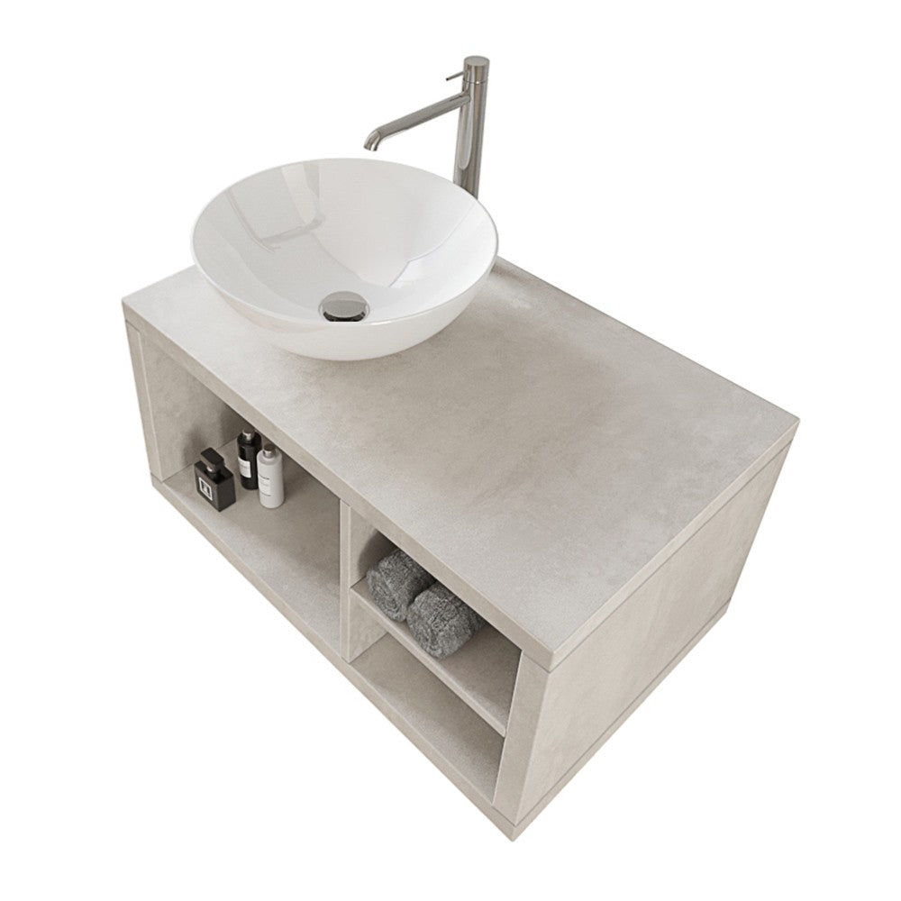 Arredo bagno sospeso 80 cm Master grigio nuvola con lavabo appoggio e specchio