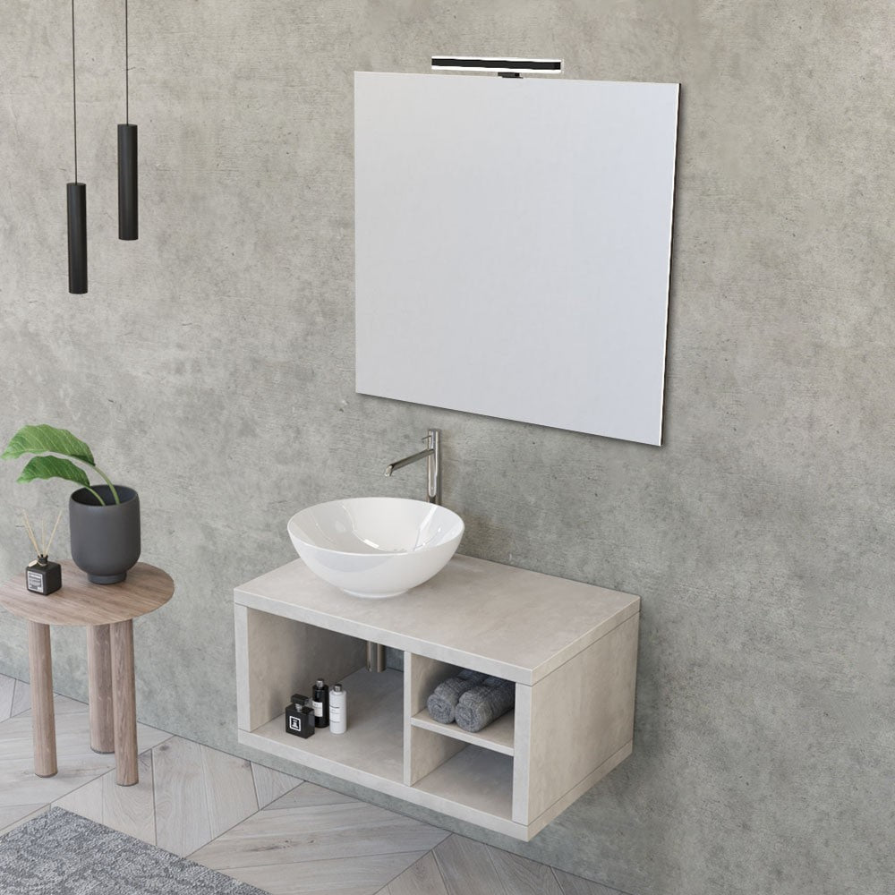 Arredo bagno sospeso 80 cm Master grigio nuvola con lavabo appoggio e specchio