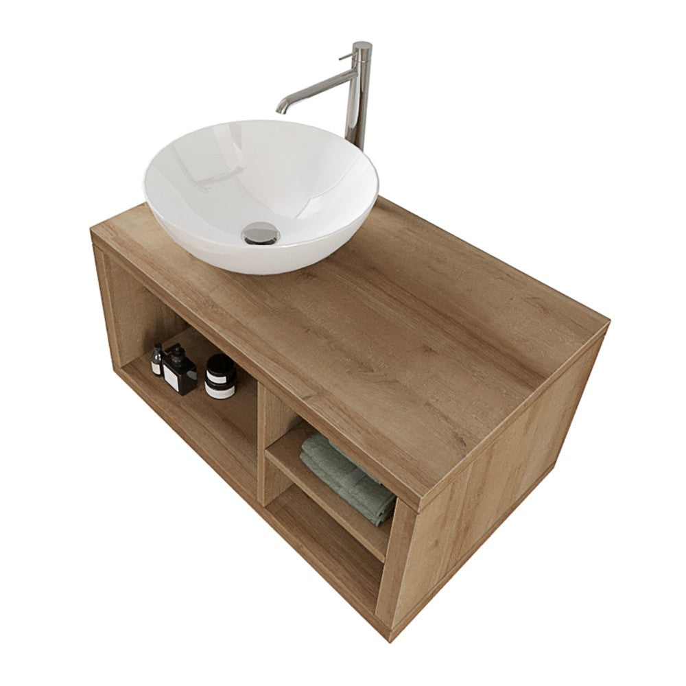 Mobile bagno sospeso 80 cm Master rovere miele con lavabo e specchio