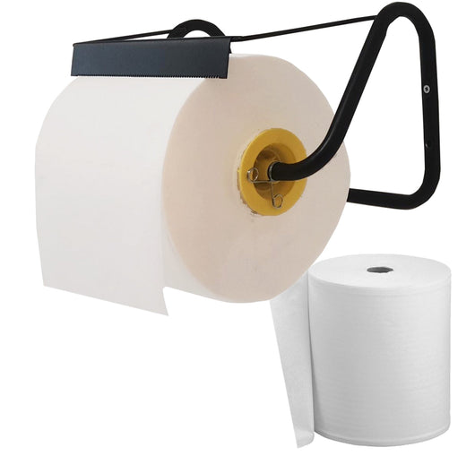 Tecnokit Porta bobina Carta a Muro con rotolo omaggio, per bobine da cm 29,Bianco, Porta rotolo industriale, cm 40x20x23h, Dispenser Bobina a Muro, accessori per Utilizzo e Montaggio inclusi