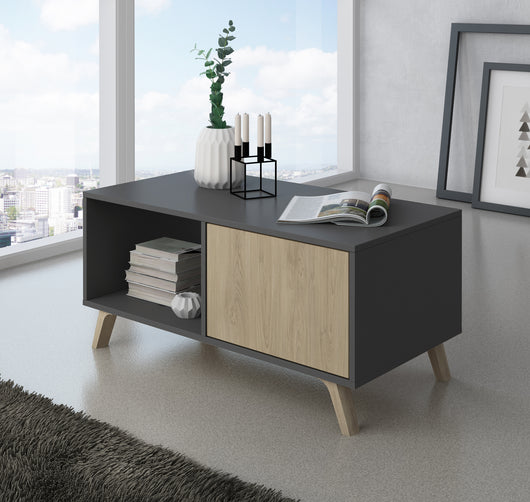 Mobile Tavolino con anta 92x50x45cm per sala da pranzo struttura Grigio Antracite e colore porte Rovere modello WIND