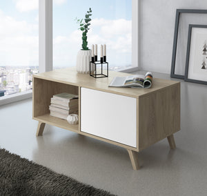 Mobile Tavolino con anta 92x50x45cm per sala da pranzo colore Rovere e porte colore bianco modello WIND