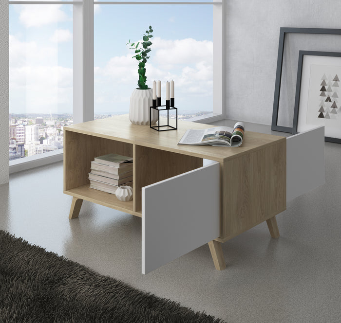 Mobile Tavolino con anta 92x50x45cm per sala da pranzo colore Rovere e porte colore bianco modello WIND